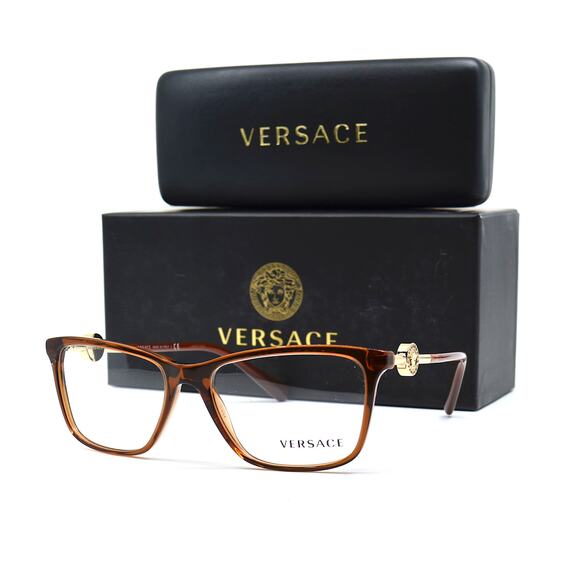 NEW VERSACE VE3299B 5324 TRANSPARENT BROWN AUTHENTIC EYEGLASSES FRAME - Picture 13 of 14